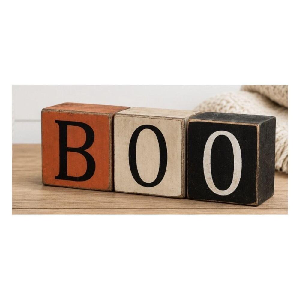 Rustic BOO Wooden Block Halloween Decor